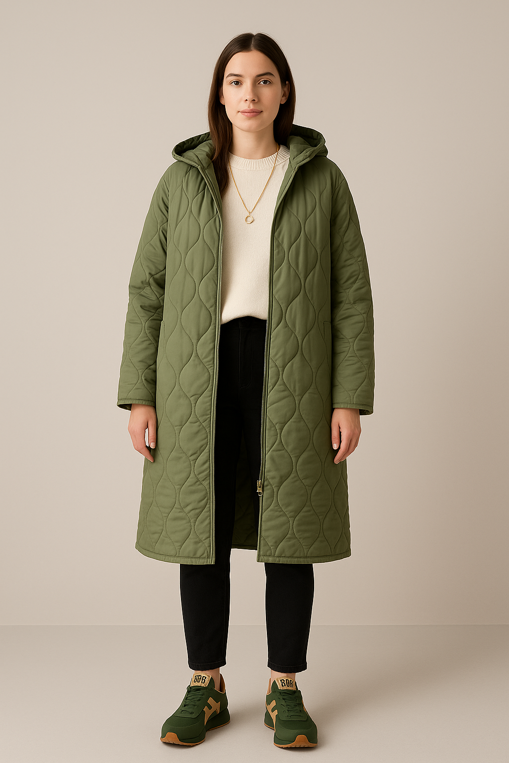 Quilted Coat – Hooded – Full Zip – Longline Layer