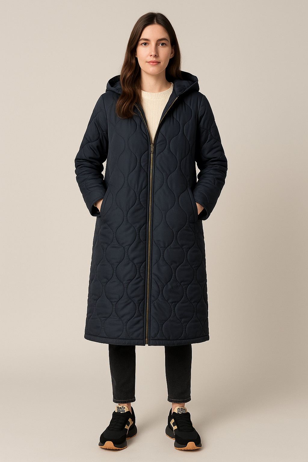 Quilted Coat – Hooded – Full Zip – Longline Layer