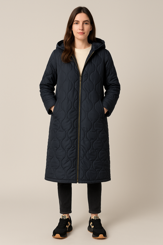 Quilted Coat – Hooded – Full Zip – Longline Layer