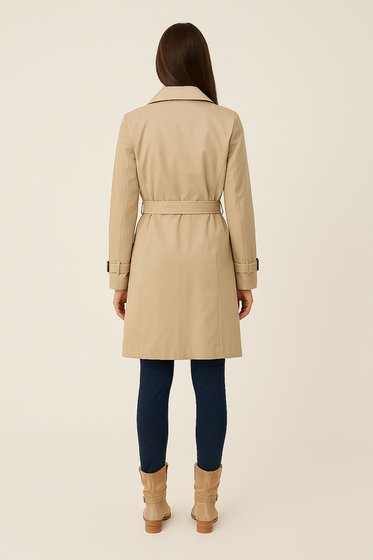 Trench Coat – Double-Breasted – Belted Waist – Knee Length