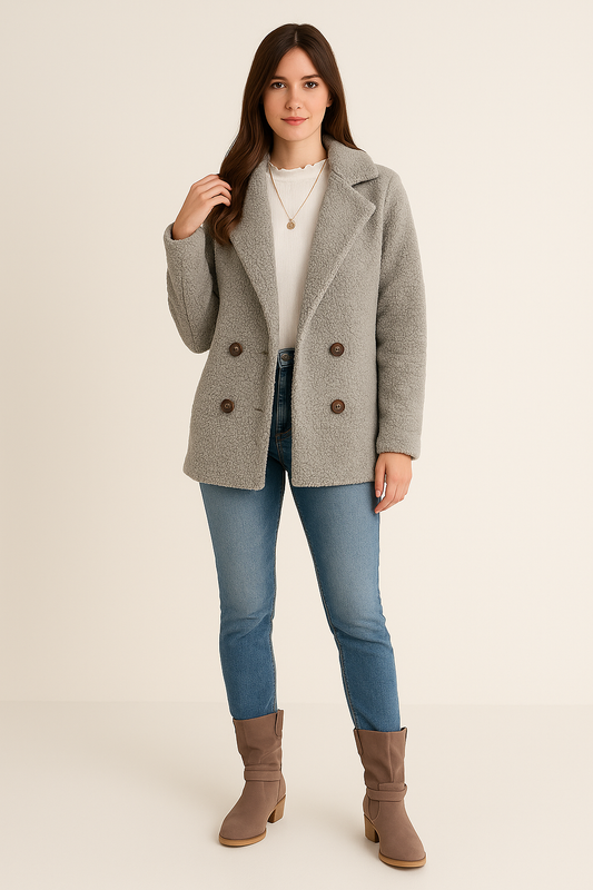 Teddy Coat – Double-Breasted – Notched Lapel – Mid Length