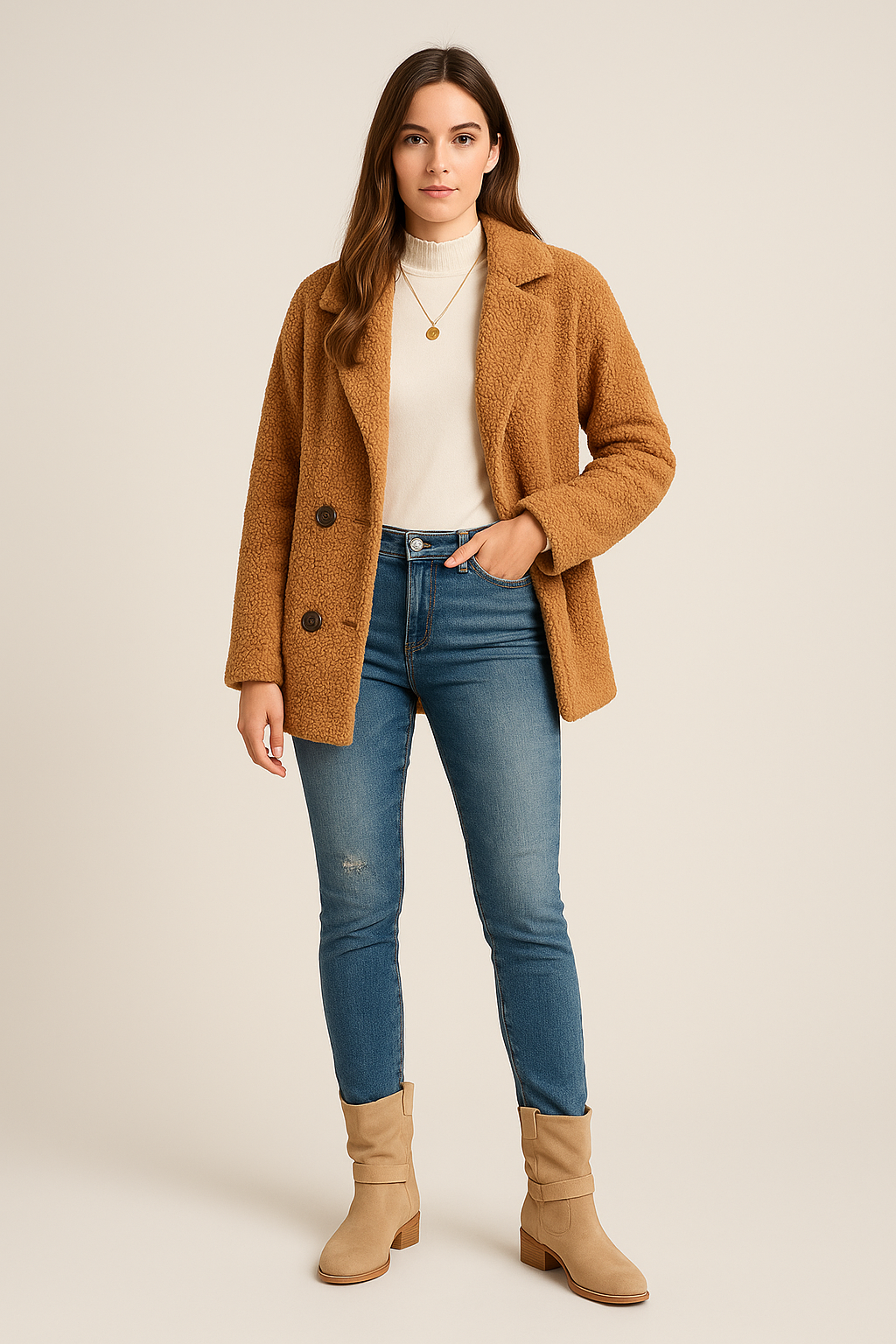 Teddy Coat – Double-Breasted – Notched Lapel – Mid Length