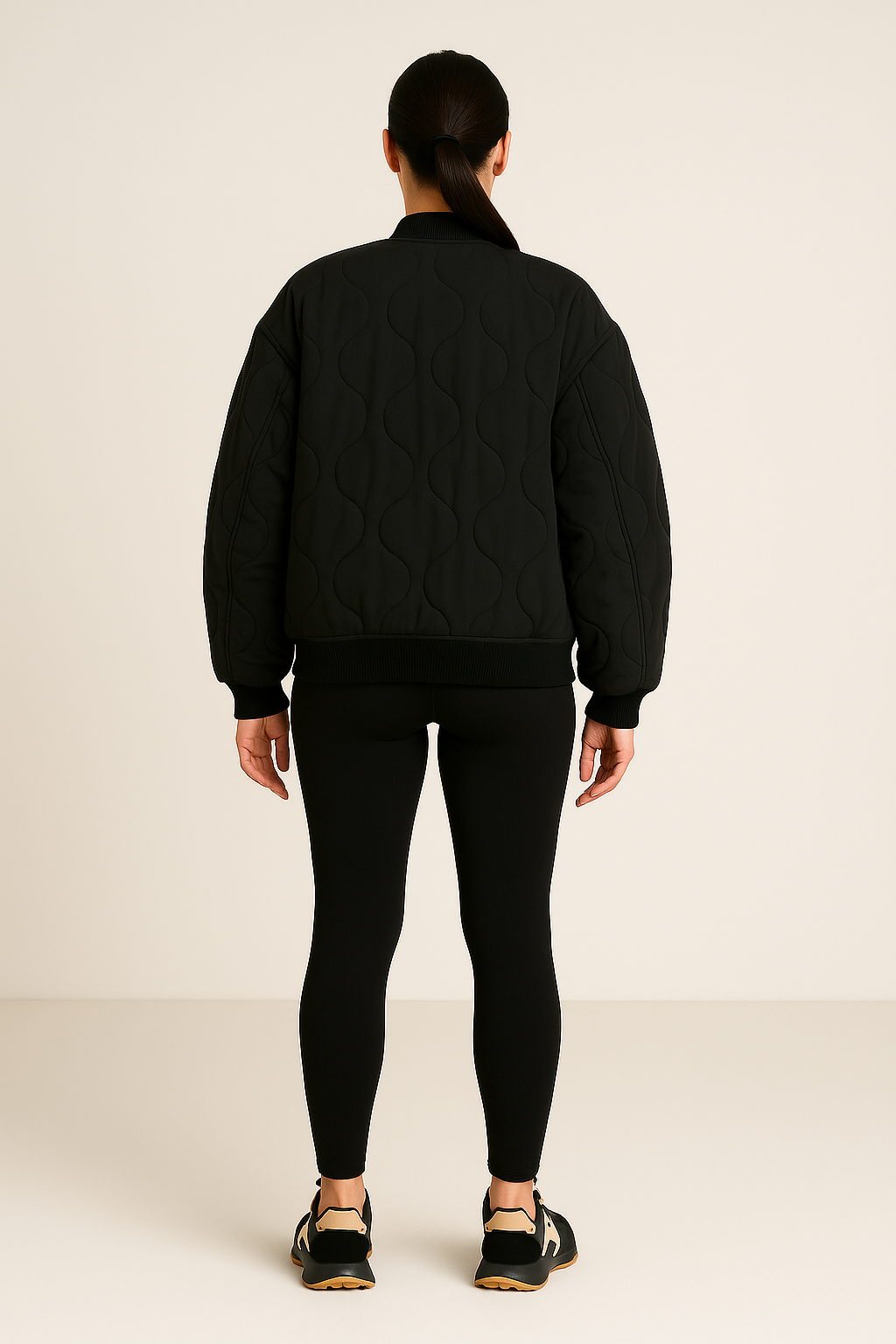 Quilted Bomber Jacket – Snap Front – Cropped Fit – Ribbed Trim