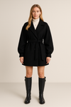 Wrap Mini Coat Belted Balloon Pleated