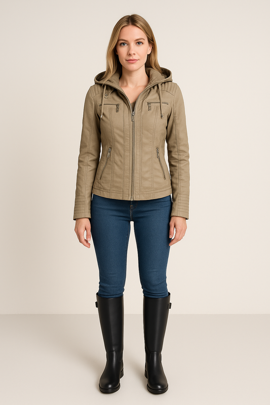 Faux Leather Jacket – Regular Fit – Zip-Up Front – Removable Hood