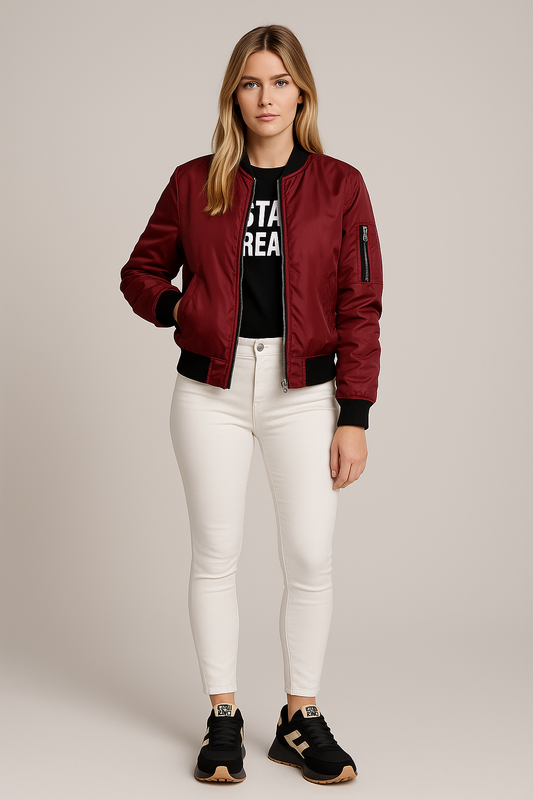 Bomber Jacket – Regular Fit – Zip-Up Front – Ribbed Trim
