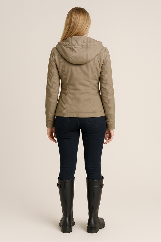 Faux Leather Jacket – Regular Fit – Zip-Up Front – Removable Hood