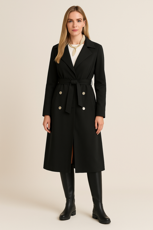 Double-Breasted Coat – Relaxed Fit – Notch Lapel – Belted Waist