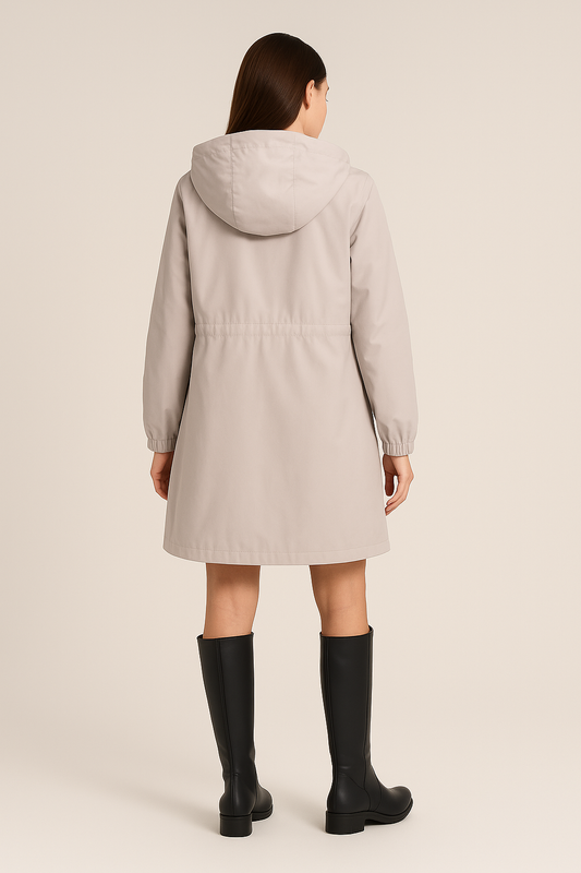 Hooded Long Coat – Button Front – A-Line Fit – Slit Back Detail