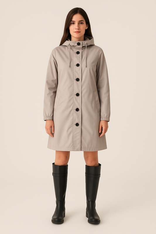 Hooded Long Coat – Button Front – A-Line Fit – Slit Back Detail