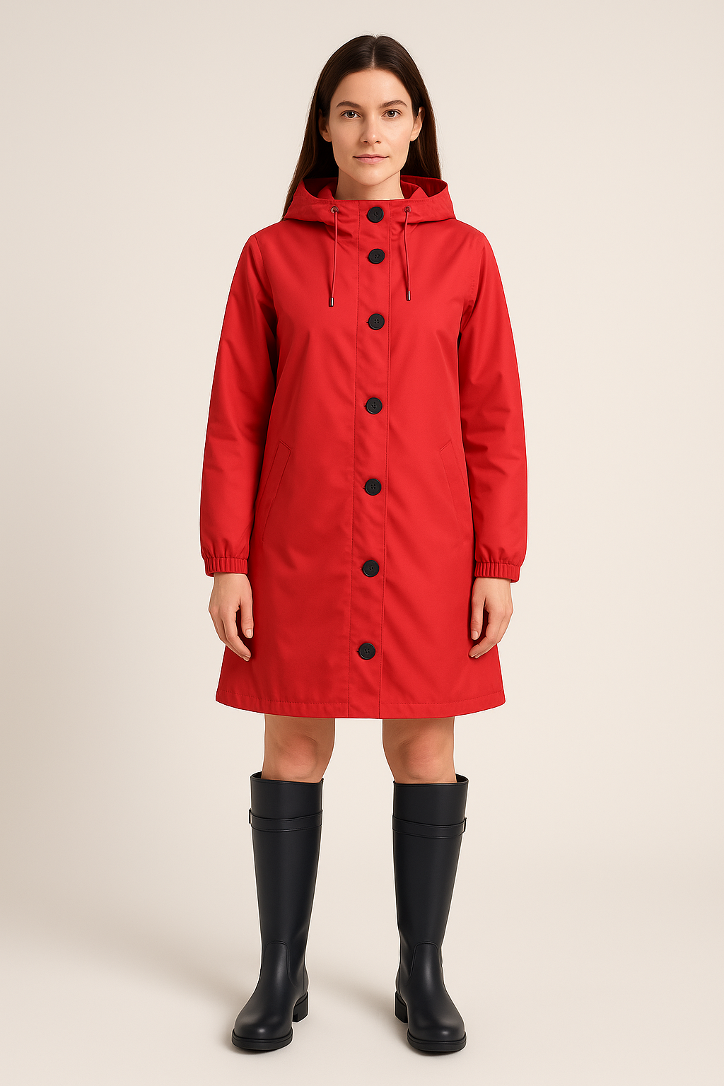 Hooded Long Coat – Button Front – A-Line Fit – Slit Back Detail