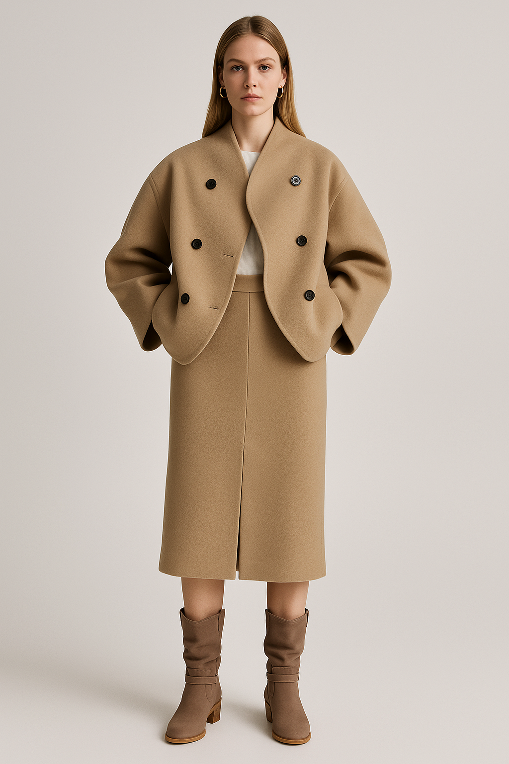 Pea Coat – Double-Breasted – Stand Collar – Relaxed Fit – Button Front