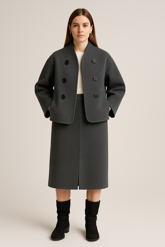 Pea Coat – Double-Breasted – Stand Collar – Relaxed Fit – Button Front