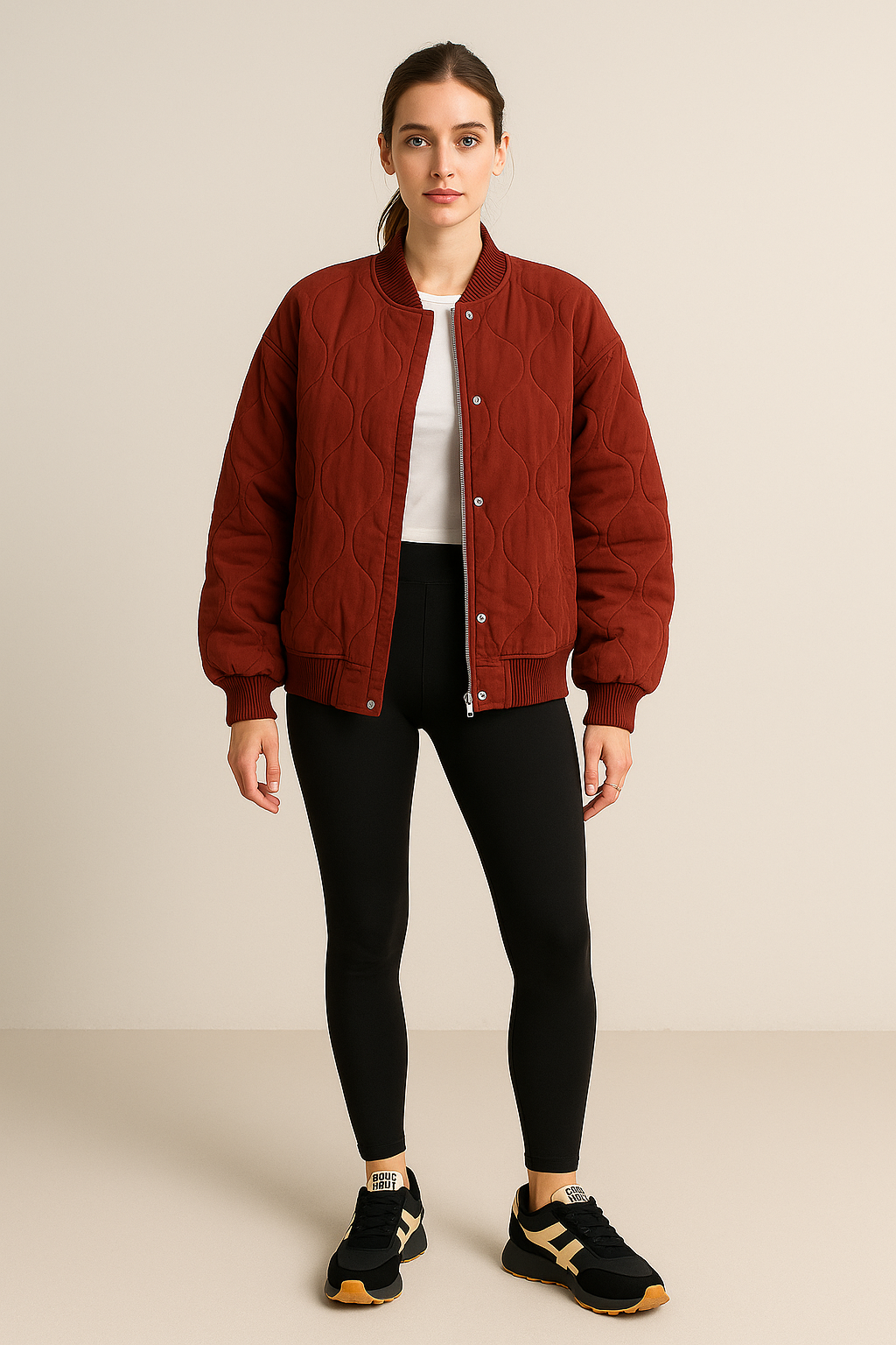 Quilted Bomber Jacket – Snap Front – Cropped Fit – Ribbed Trim