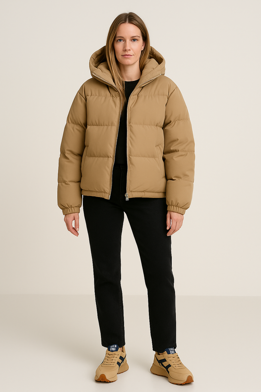Hooded Puffer Jacket – Quilted Design – Zip-Up Front – Drawstring Hem