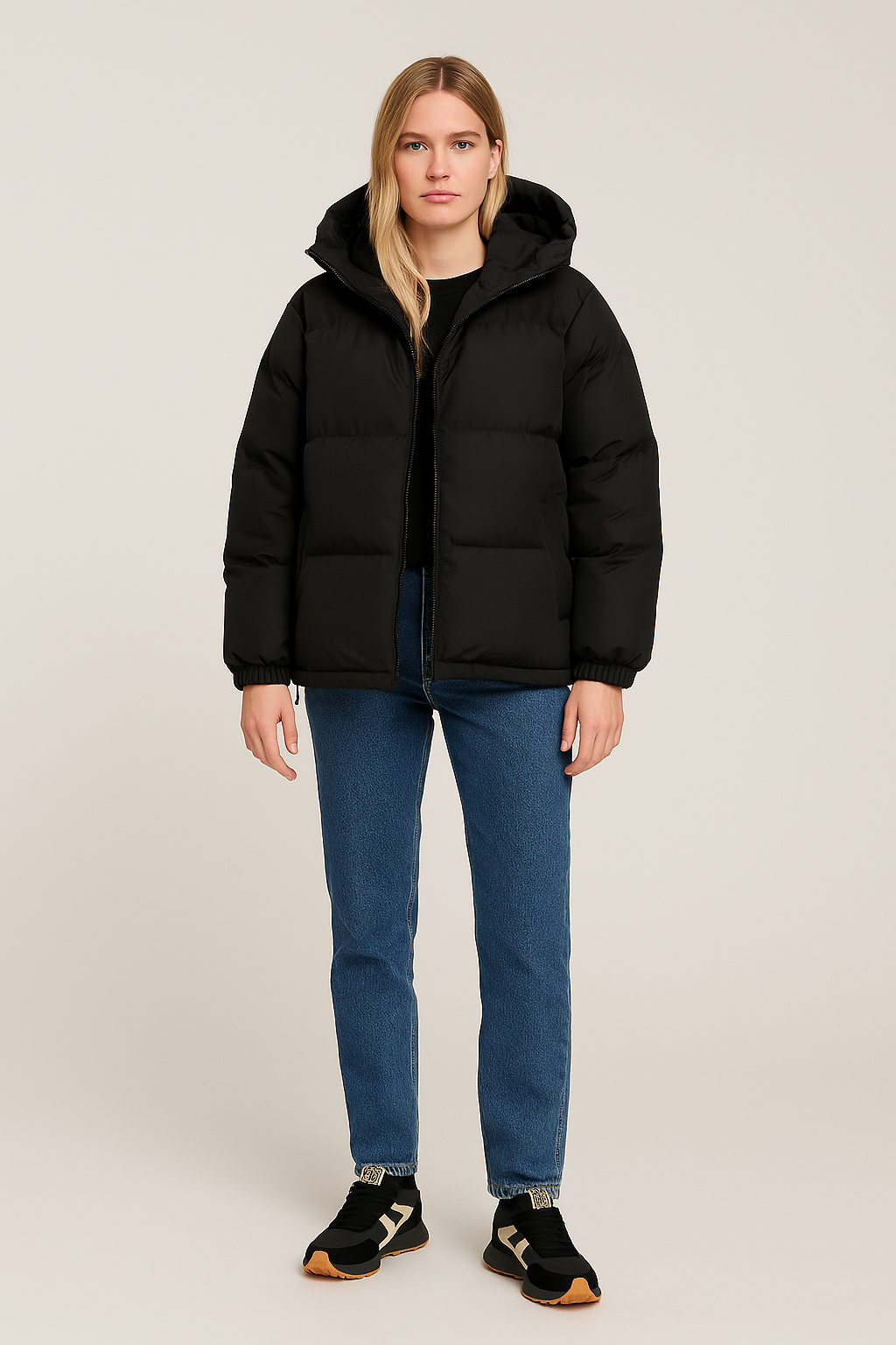 Hooded Puffer Jacket – Quilted Design – Zip-Up Front – Drawstring Hem