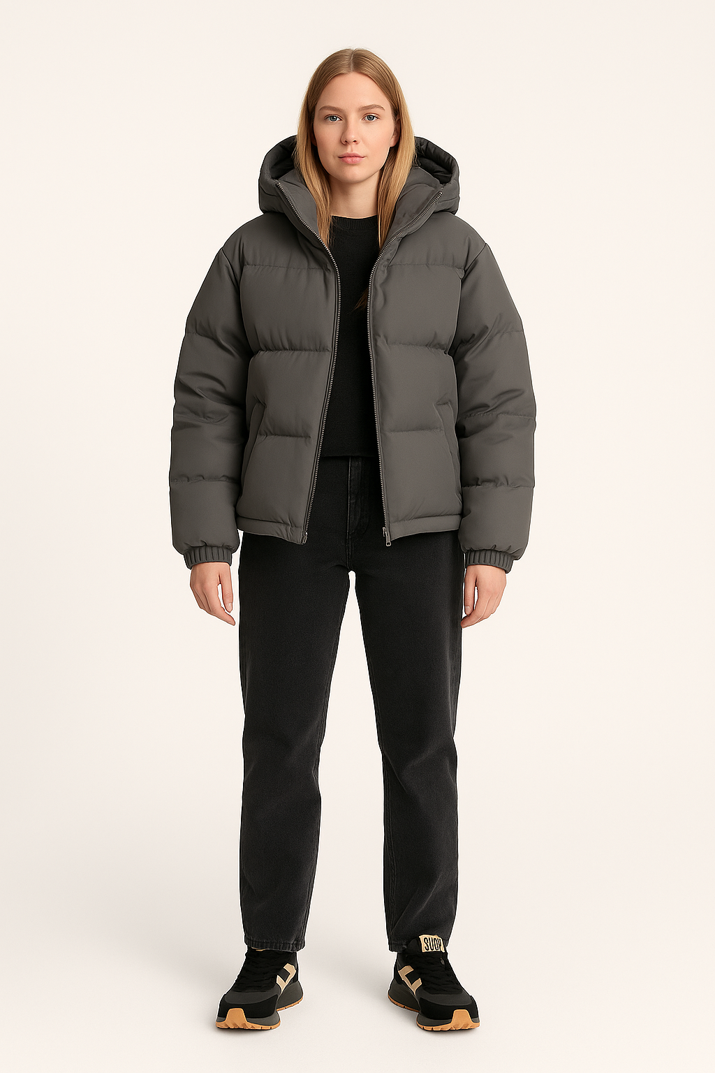 Hooded Puffer Jacket – Quilted Design – Zip-Up Front – Drawstring Hem
