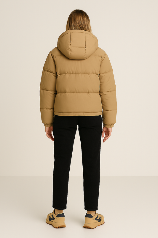 Hooded Puffer Jacket – Quilted Design – Zip-Up Front – Drawstring Hem