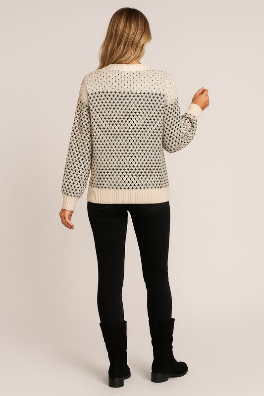 Color Block Sweater – Crewneck – Geometric Knit – Relaxed Fit – Ribbed Trim