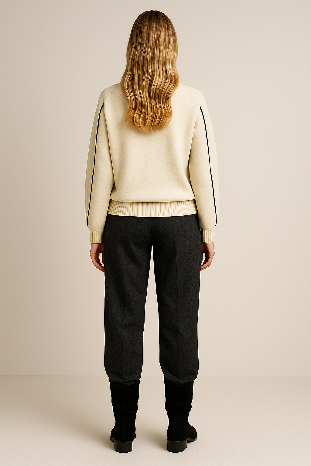 Oversized Turtleneck Sweater Contrast Trim Knit