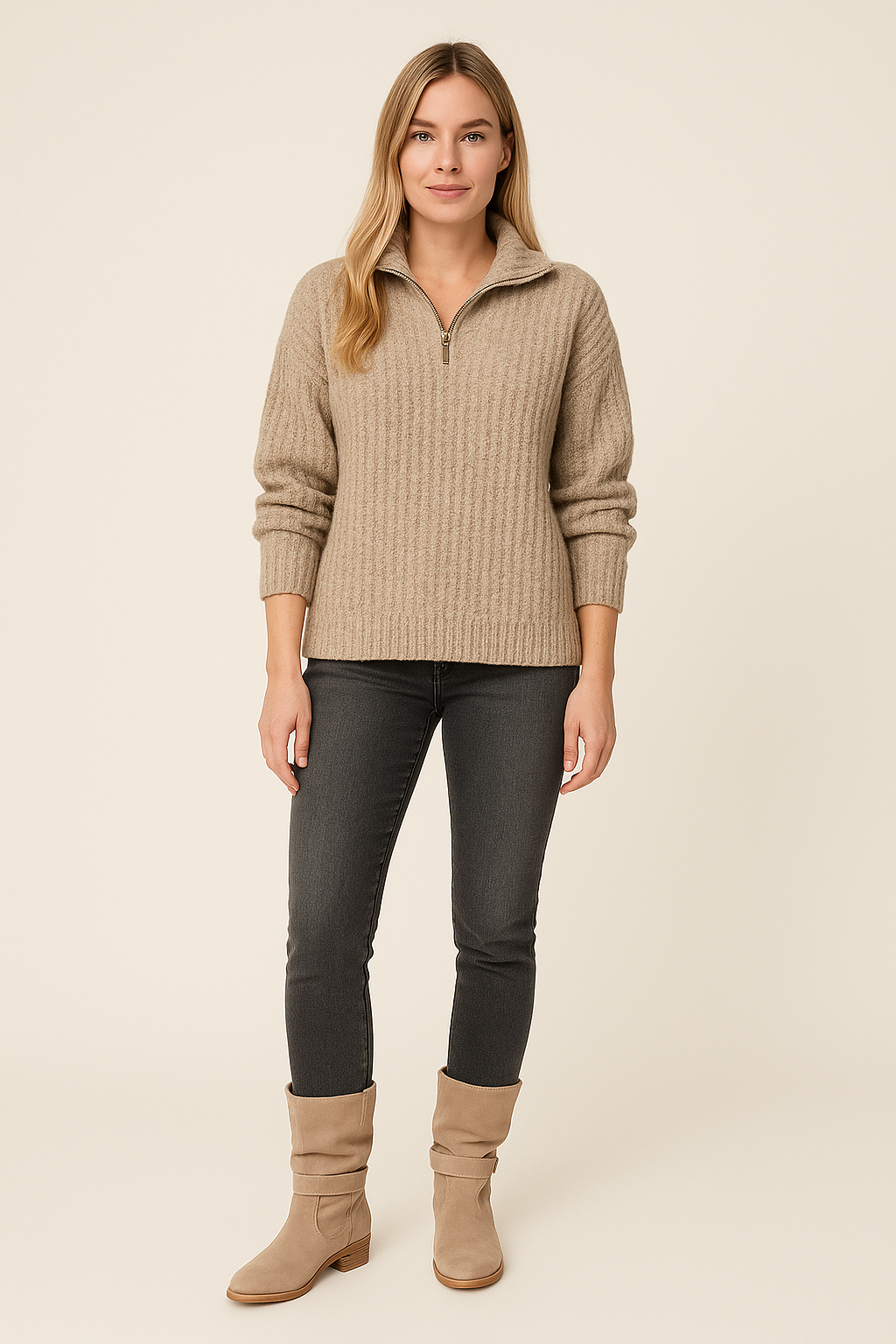 Textured Half Zip Jumper Relaxed