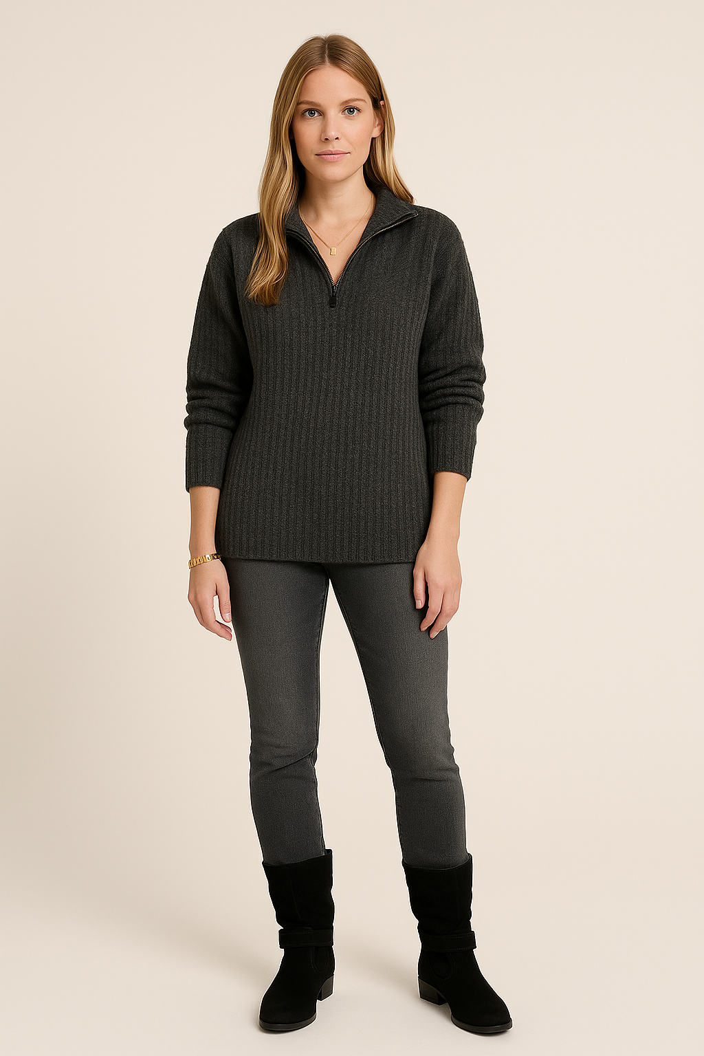 Textured Half Zip Jumper Relaxed