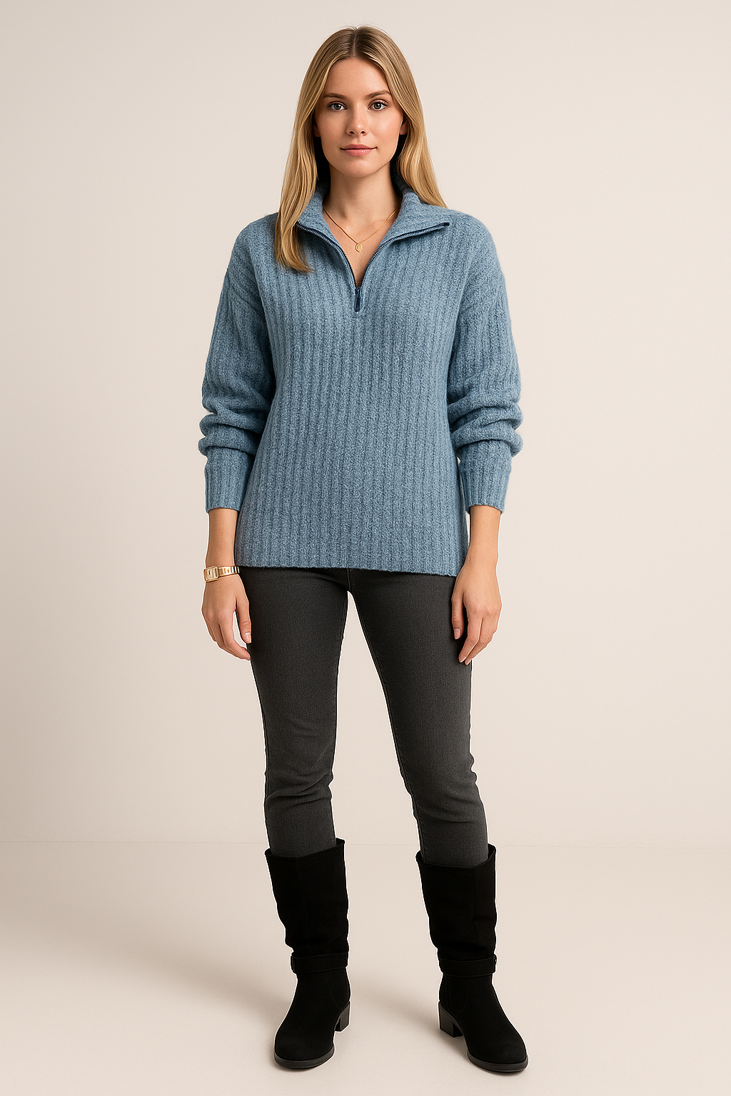 Textured Half Zip Jumper Relaxed