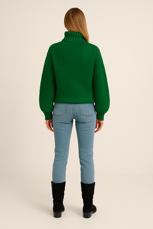 Chunky Knit Turtleneck Jumper – Oversized Fit – Thick Knit – Long Sleeve