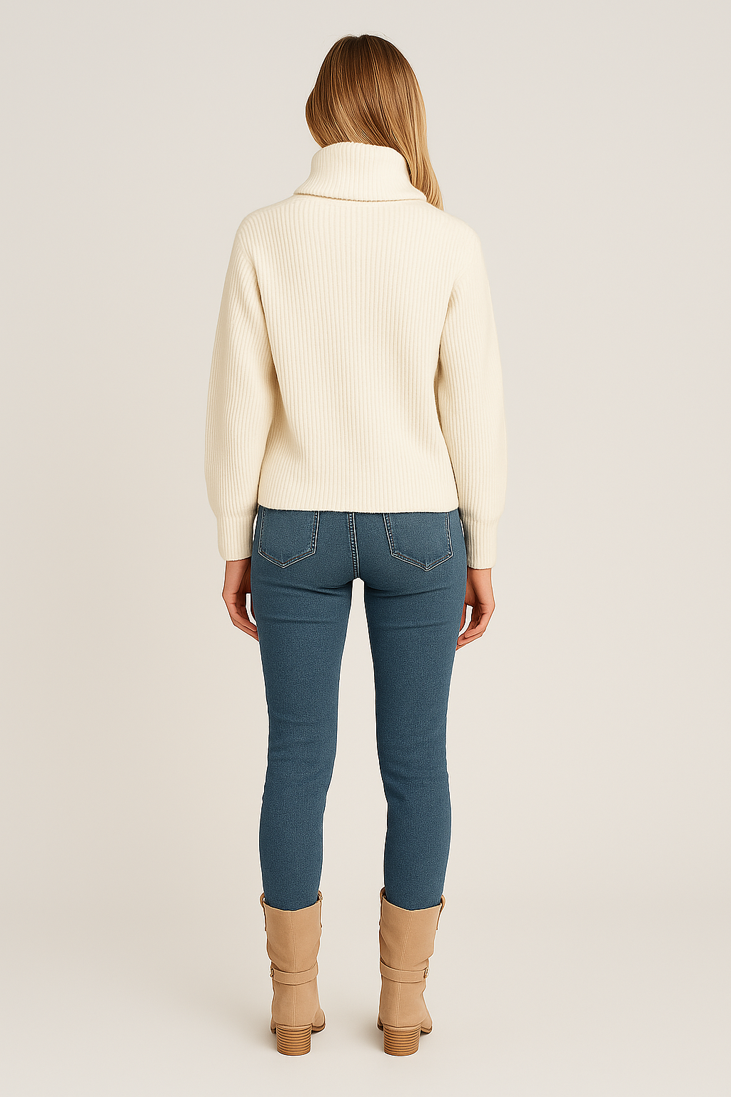 Turtleneck Jumper – Button Sleeve Detail – Relaxed Fit – Knit Texture