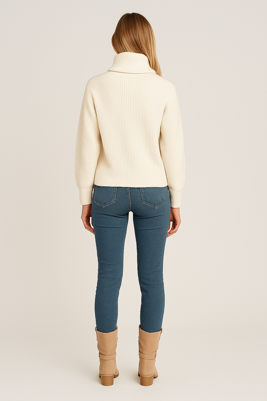 Turtleneck Jumper – Button Sleeve Detail – Relaxed Fit – Knit Texture