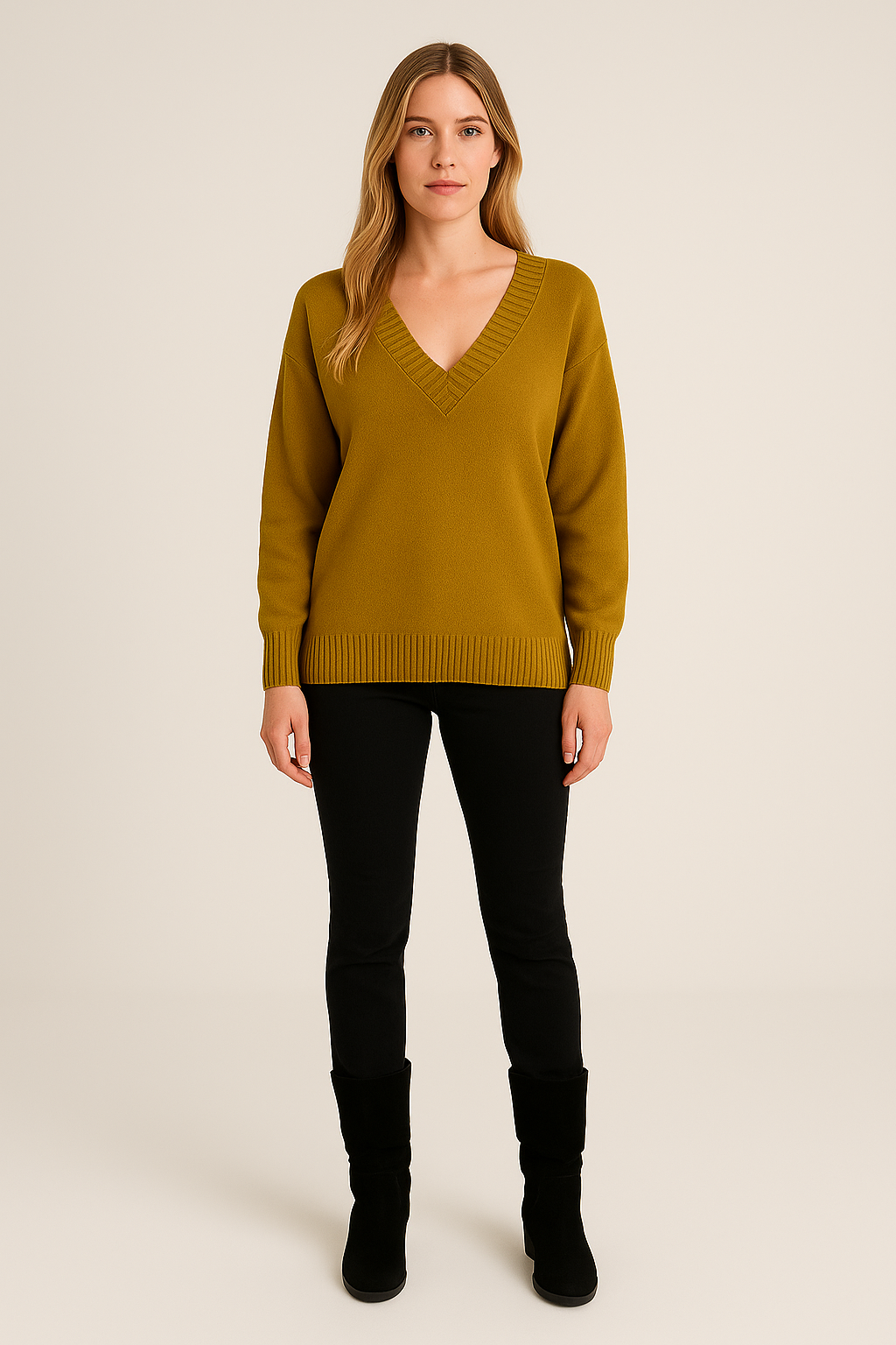 V-Neck Jumper – Textured Knit – Relaxed Fit – Long Sleeves