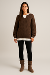 Chunky Cable Knit Jumper Notched Neckline