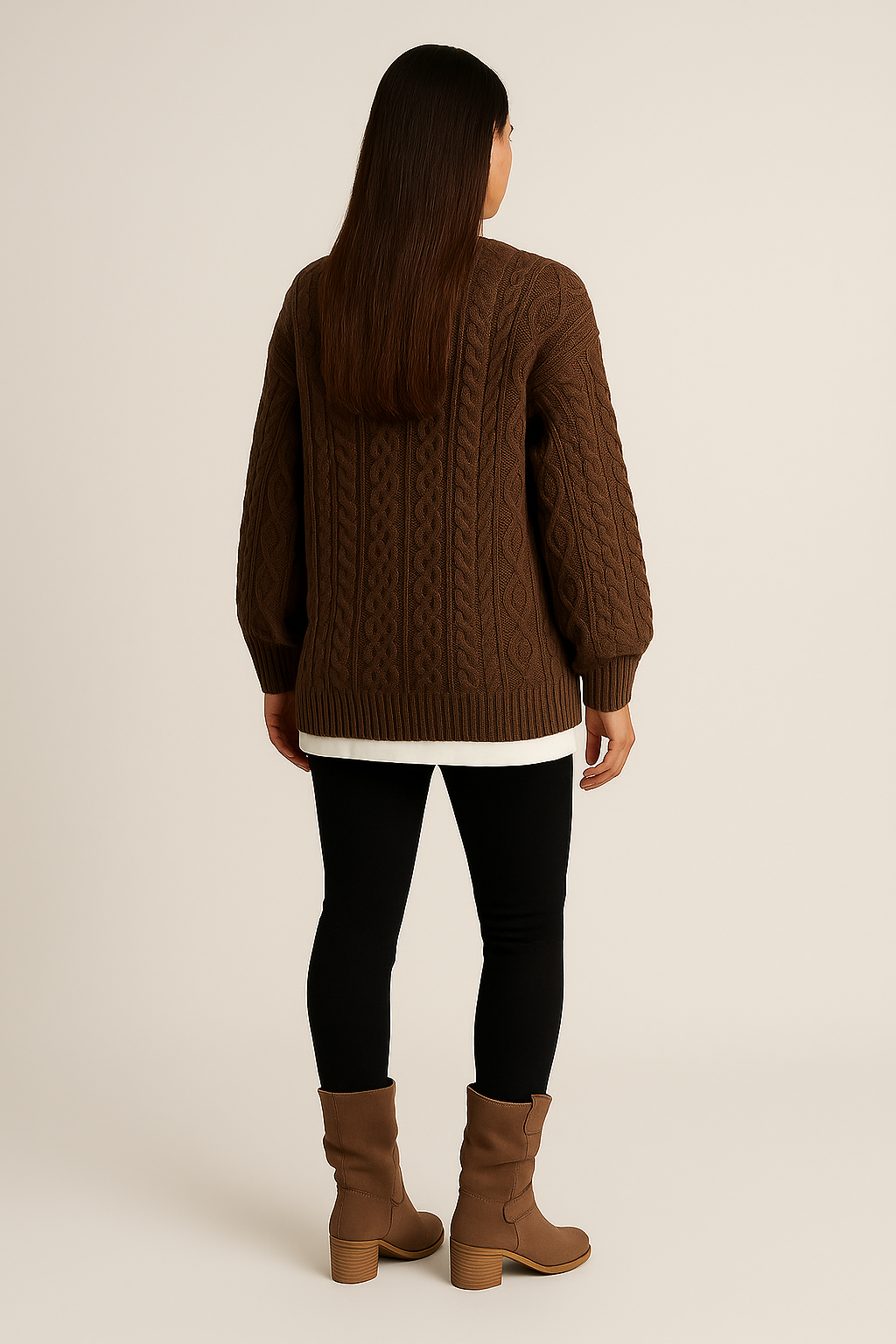 Chunky Cable Knit Jumper – Notched Neckline – Relaxed Fit – Long Sleeves
