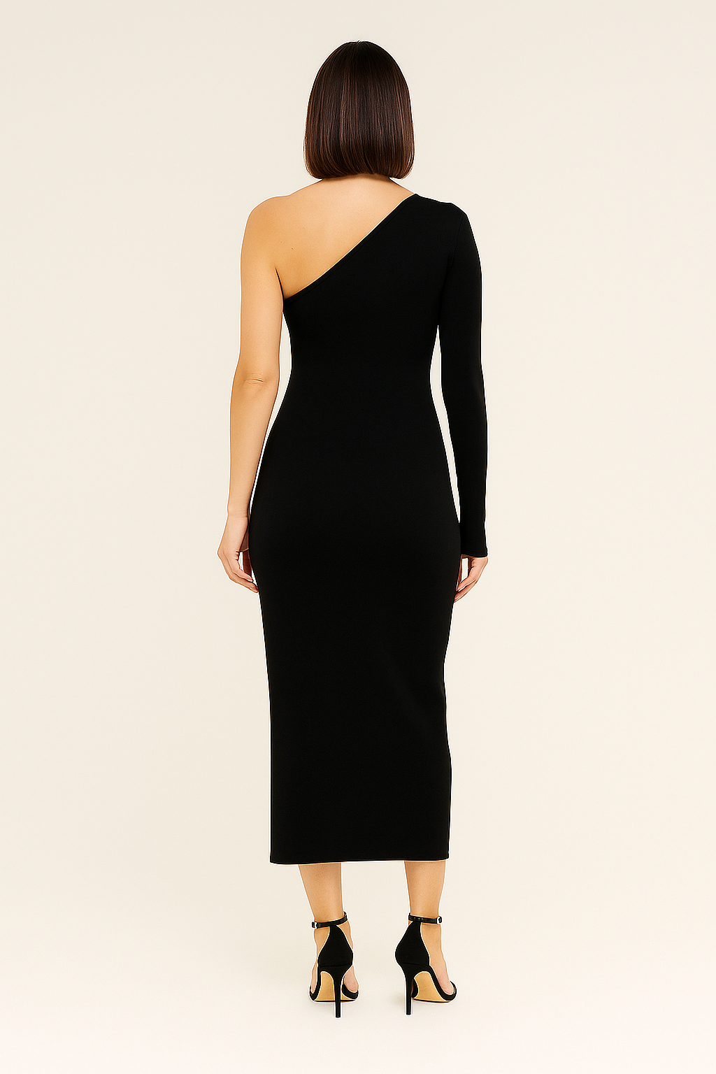 Midi Dress – Asymmetrical Neck – Cold Shoulder – Slim Fit