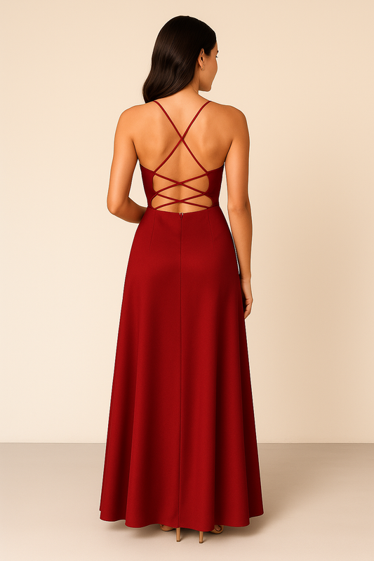 Evening Maxi Dress – Spaghetti Straps – High Slit – Flowy Skirt – Formal Fit