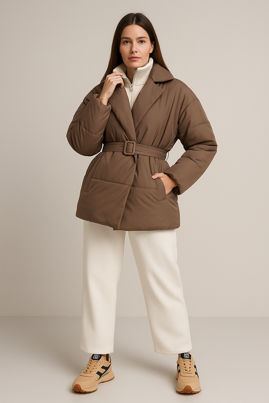 Padded Winter Jacket – Oversized Collar – Adjustable Belt – Relaxed Fit