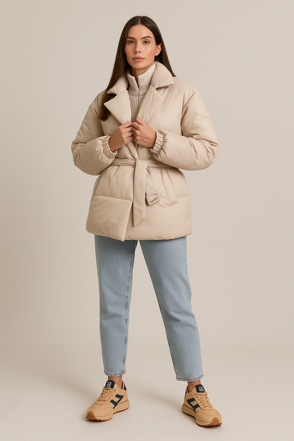 Padded Winter Jacket – Oversized Collar – Adjustable Belt – Relaxed Fit