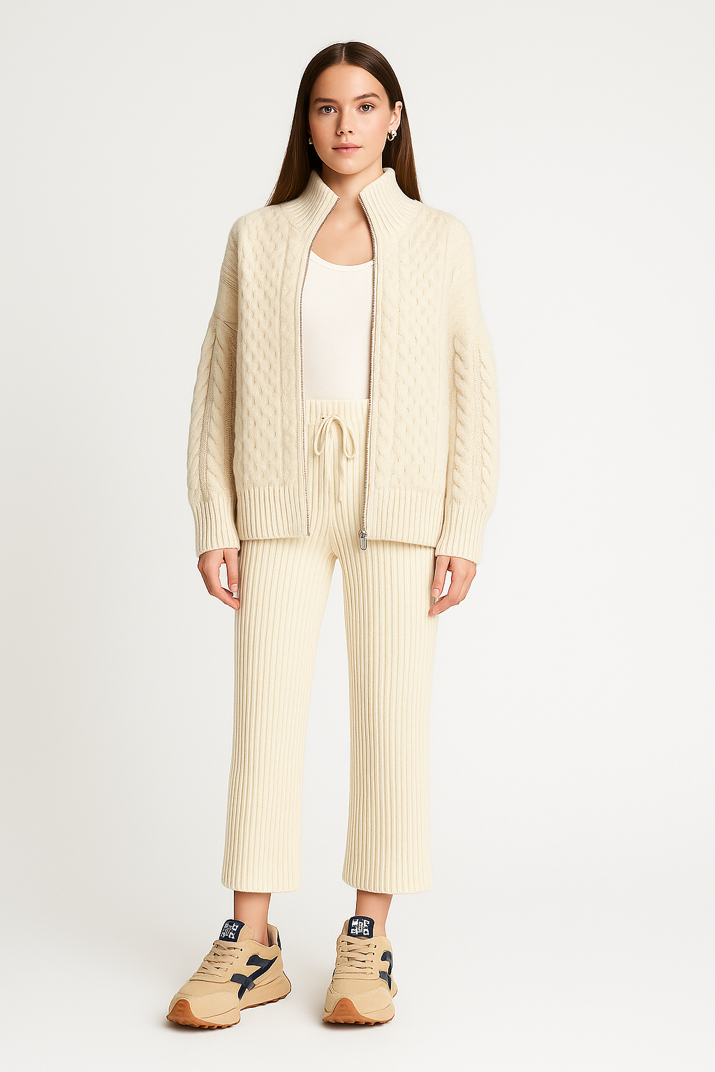 Cardigan High Neck Full Opening Fine Knit