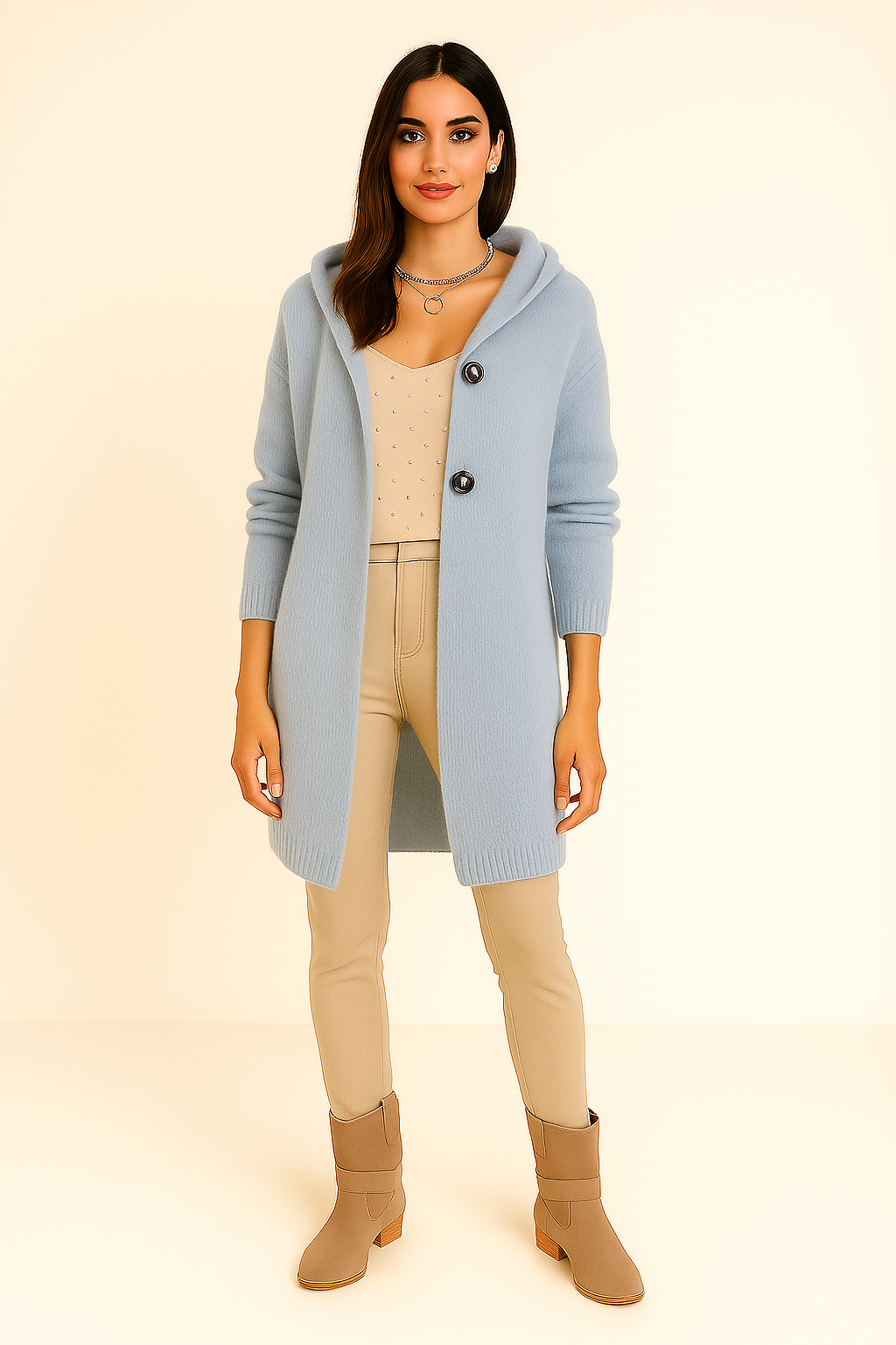 Cardigan Hooded Longline Soft Knit
