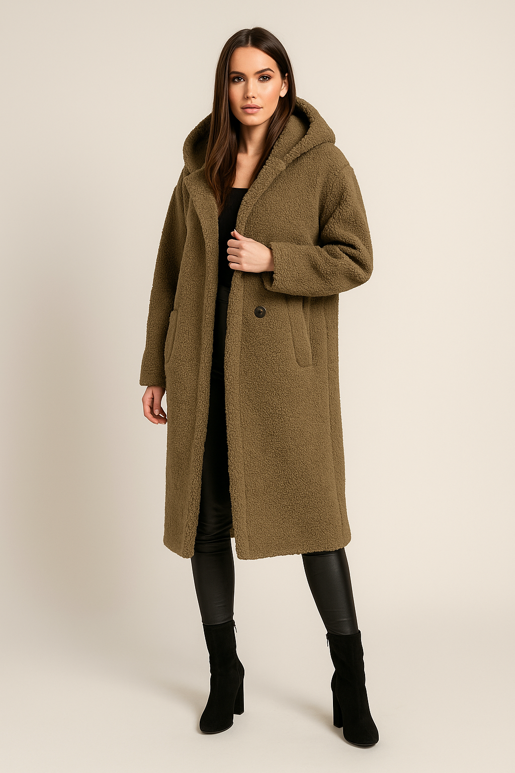 Coat – Long – Hooded – Relaxed Fit – With Pockets