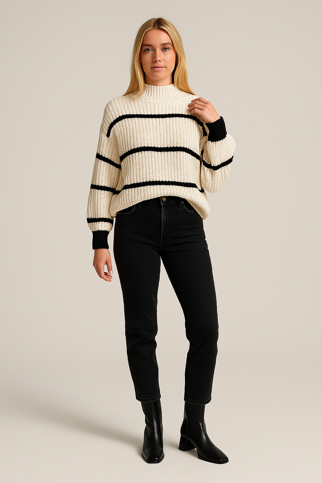 Striped Oversized Sweater – Relaxed Fit – Long Sleeve – Crew Neck