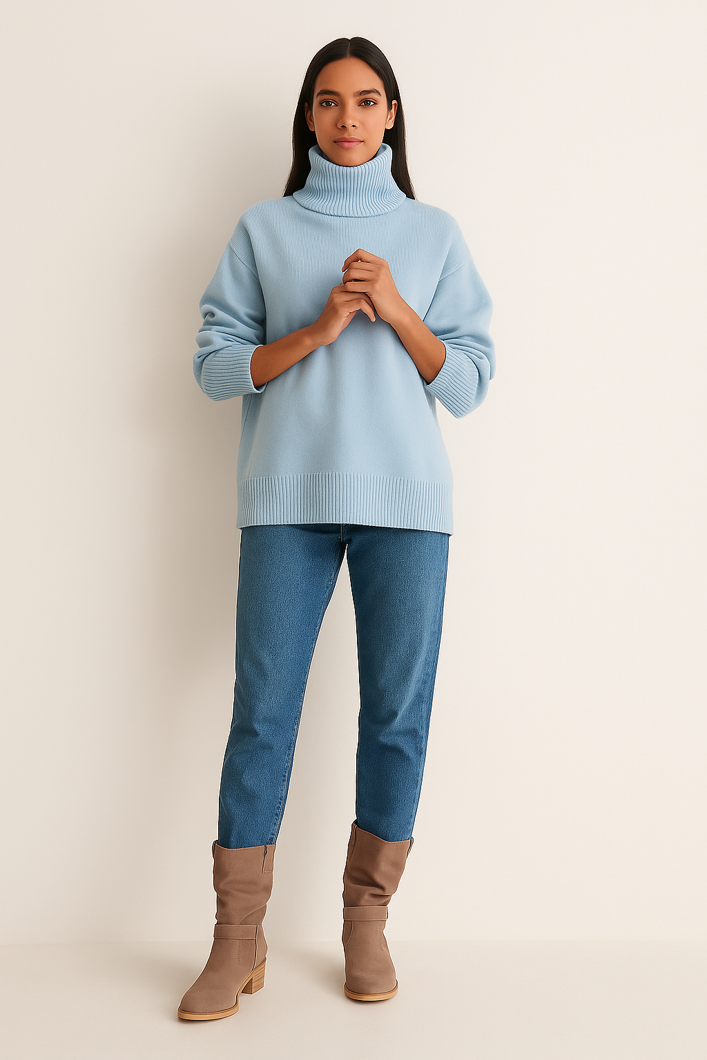 Oversized Turtleneck Elbow Slit Sweater