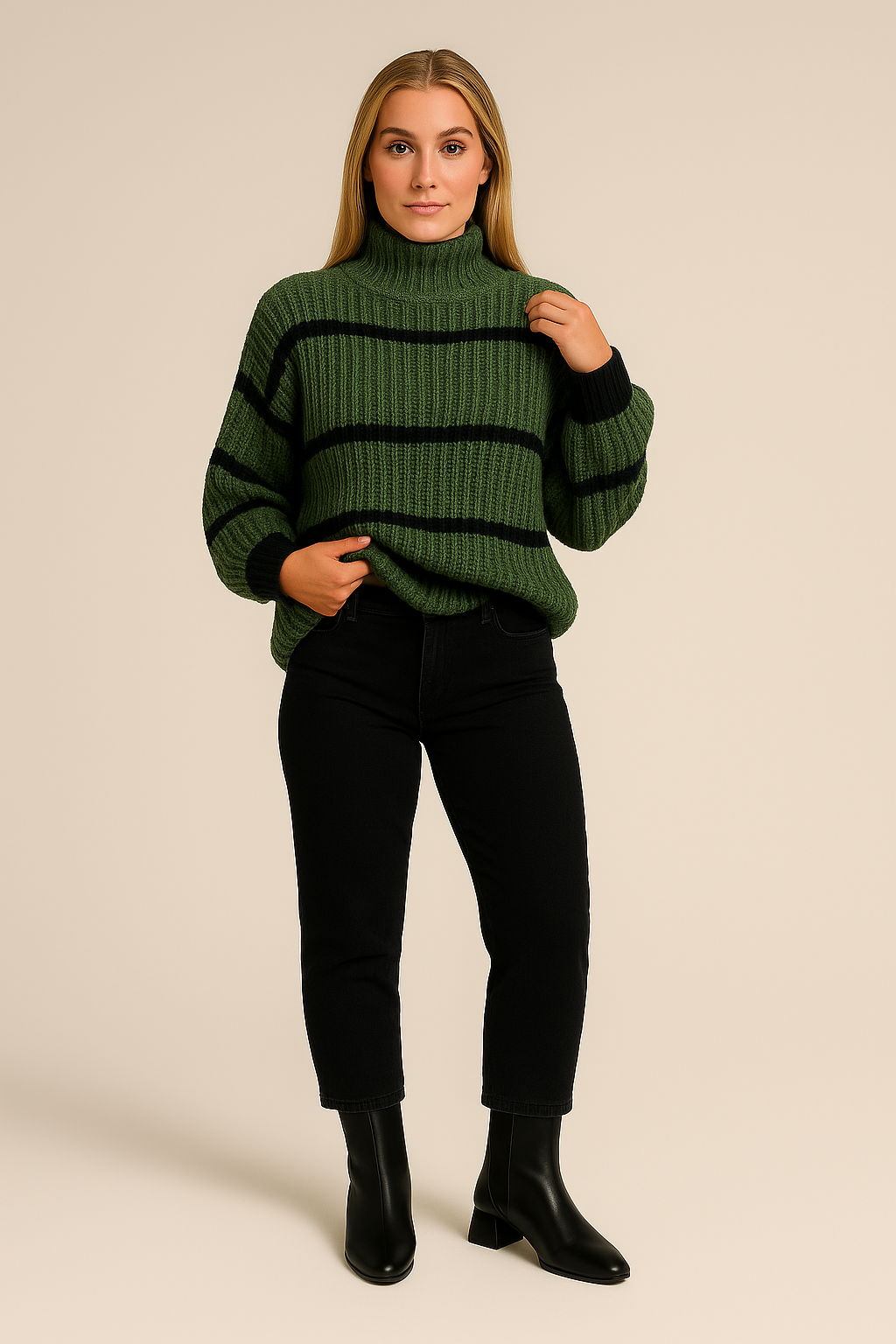 Striped Oversized Sweater – Relaxed Fit – Long Sleeve – Crew Neck