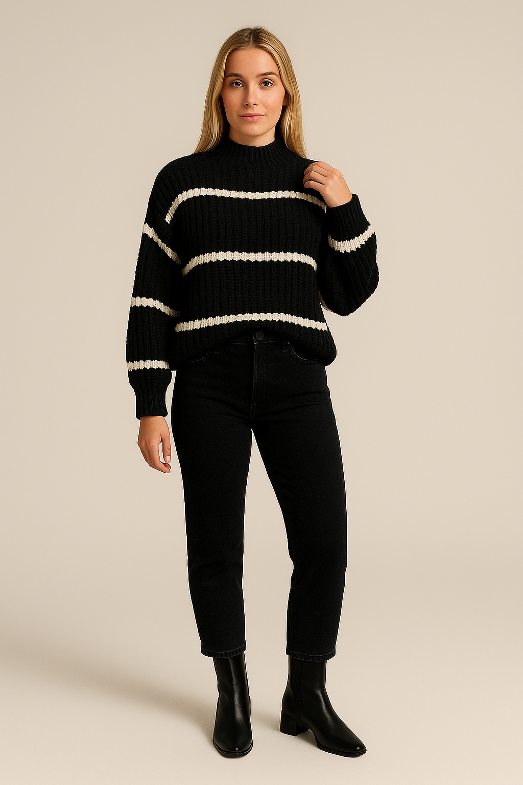 Striped Oversized Sweater – Relaxed Fit – Long Sleeve – Crew Neck