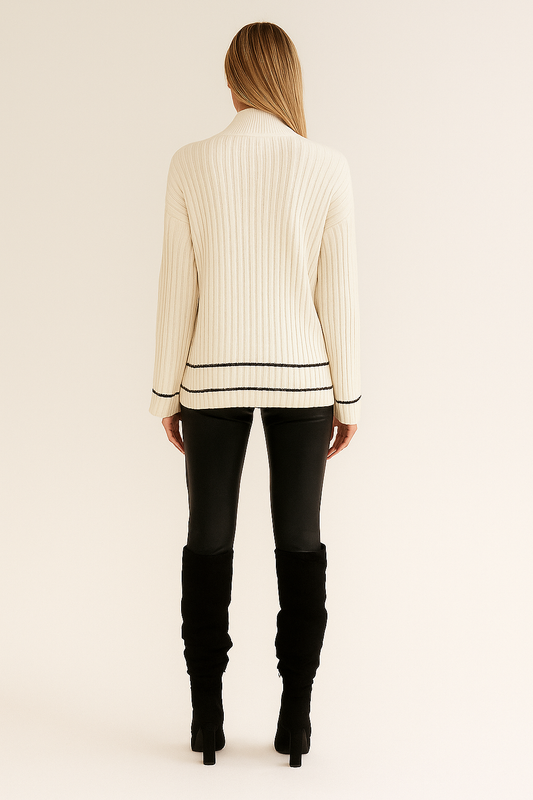 Turtleneck Ribbed Sweater – Flared Sleeves – Side Slits
