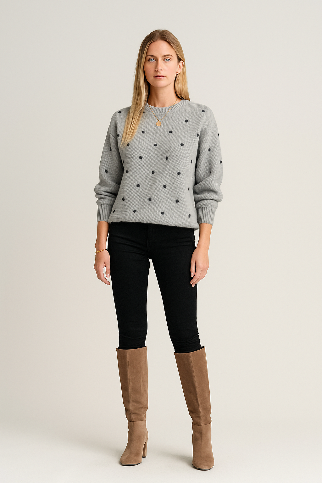 Polka Dot Sweater – Relaxed Fit – Crew Neck