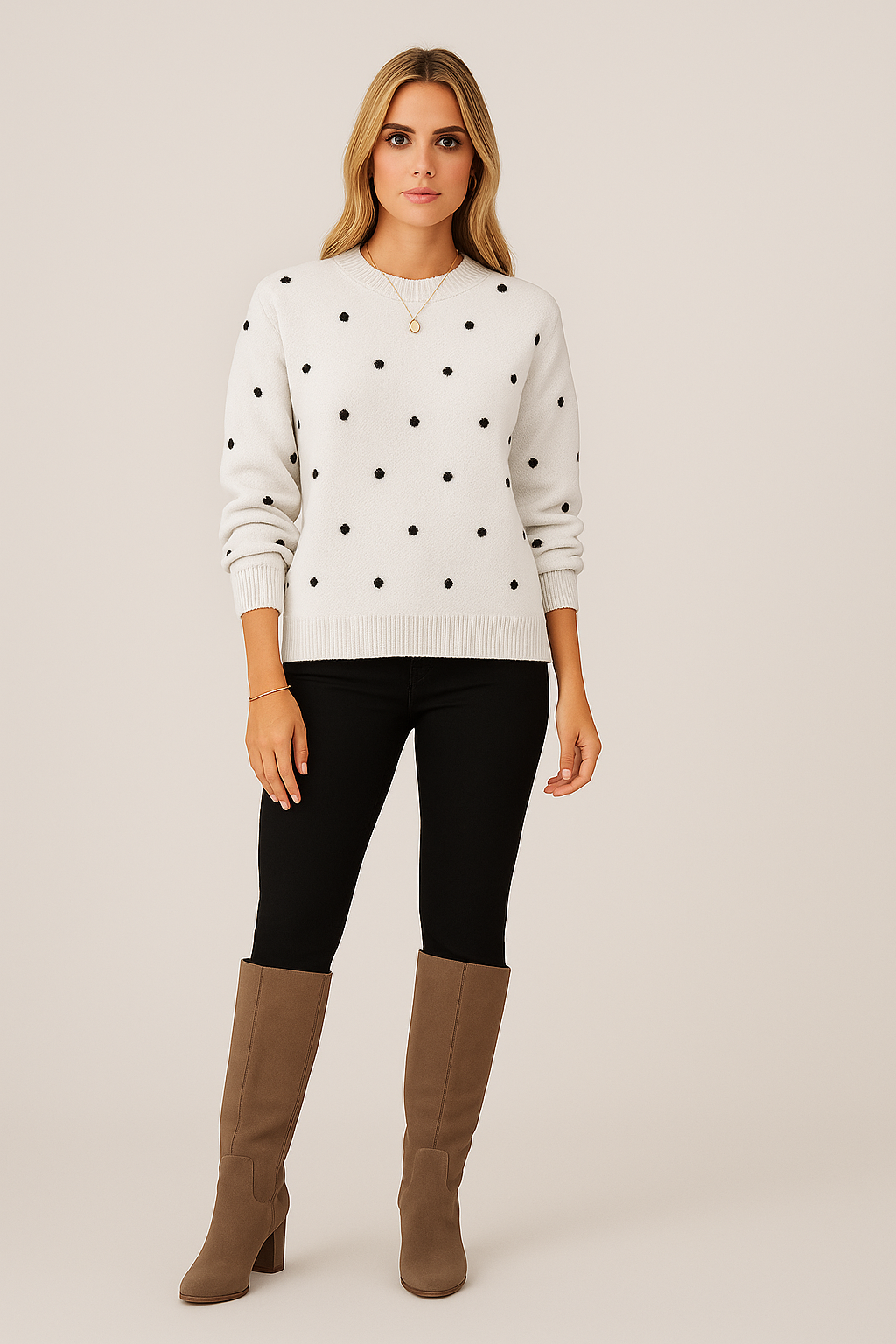 Polka Dot Sweater – Relaxed Fit – Crew Neck