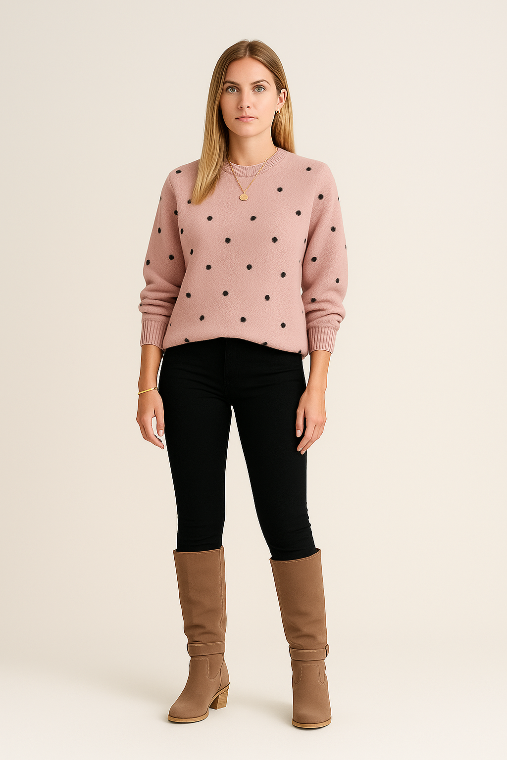 Polka Dot Sweater – Relaxed Fit – Crew Neck