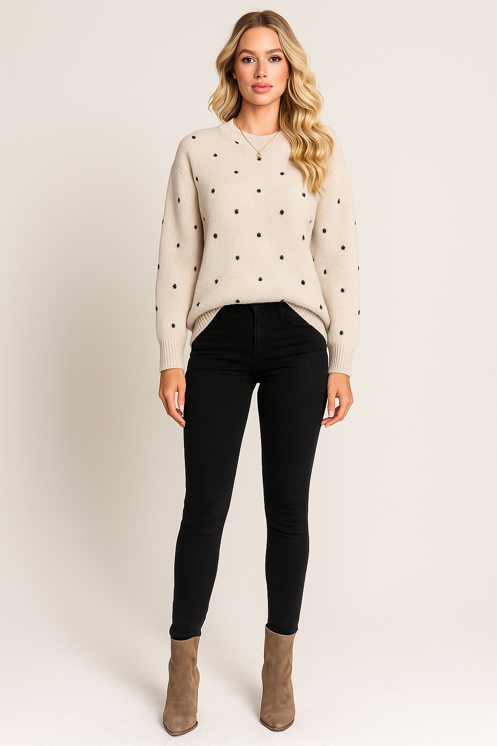 Polka Dot Sweater – Relaxed Fit – Crew Neck