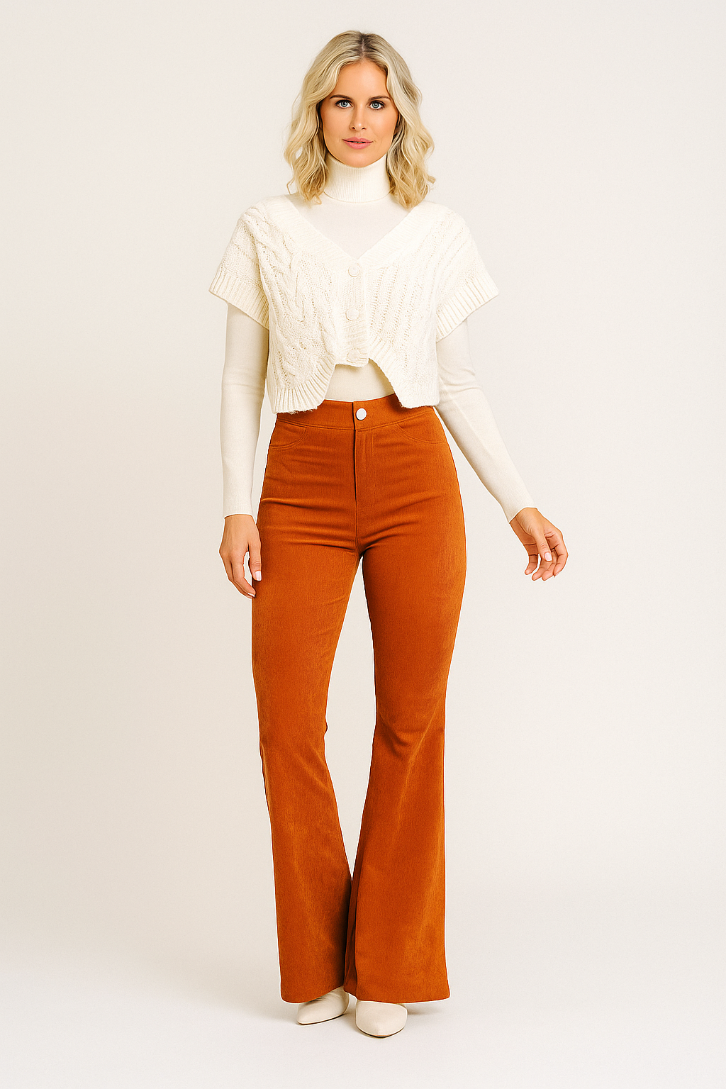 Trousers Corduroy High Waist Flared Slim Fit